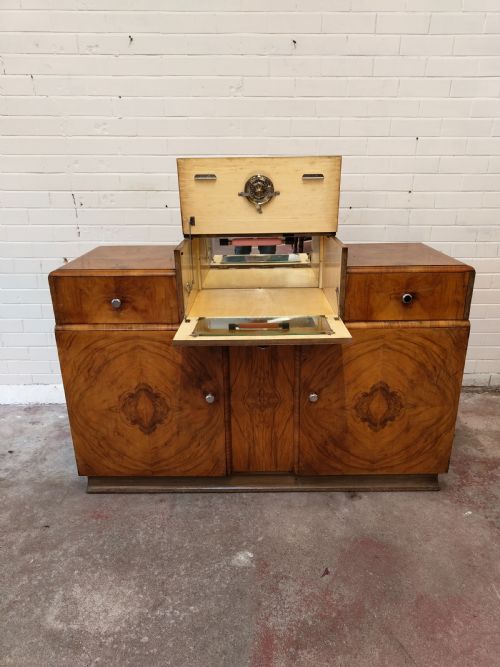 ANTIQUE ART DECO BURR WALNUT SKYSCRAPER STEPPED DRINKS COCKTAIL CABINET - ADDITIONAL PHOTO 4