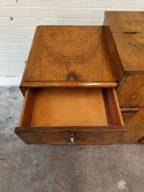 ANTIQUE ART DECO BURR WALNUT SKYSCRAPER STEPPED DRINKS COCKTAIL CABINET - ADDITIONAL PHOTO 5