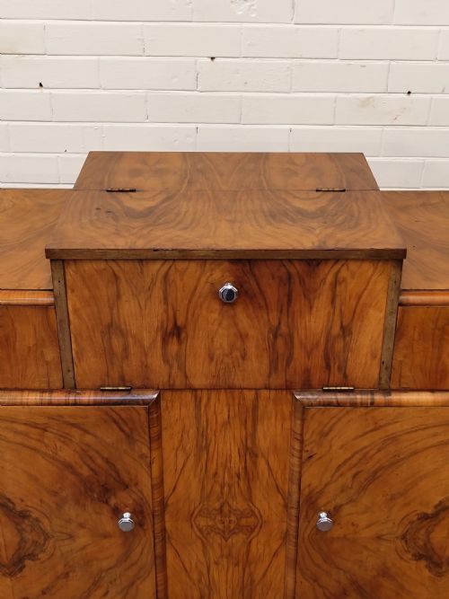 ANTIQUE ART DECO BURR WALNUT SKYSCRAPER STEPPED DRINKS COCKTAIL CABINET - ADDITIONAL PHOTO 6