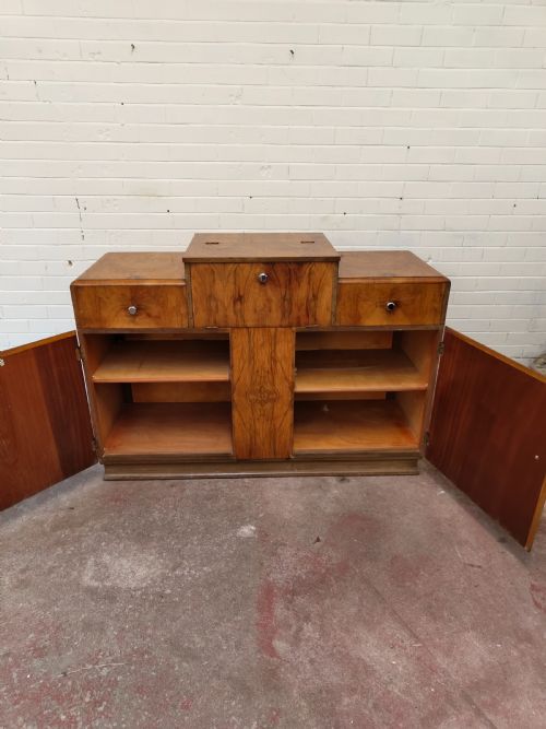 ANTIQUE ART DECO BURR WALNUT SKYSCRAPER STEPPED DRINKS COCKTAIL CABINET - ADDITIONAL PHOTO 9