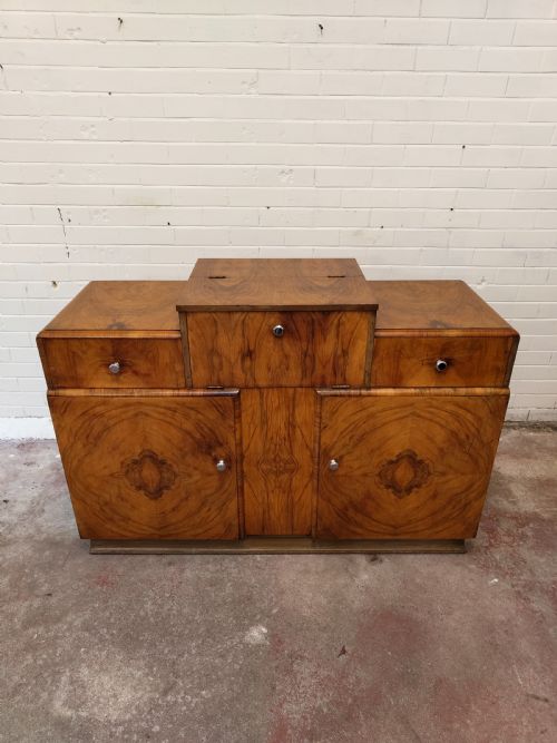ANTIQUE ART DECO BURR WALNUT SKYSCRAPER STEPPED DRINKS COCKTAIL CABINET - ADDITIONAL PHOTO 16