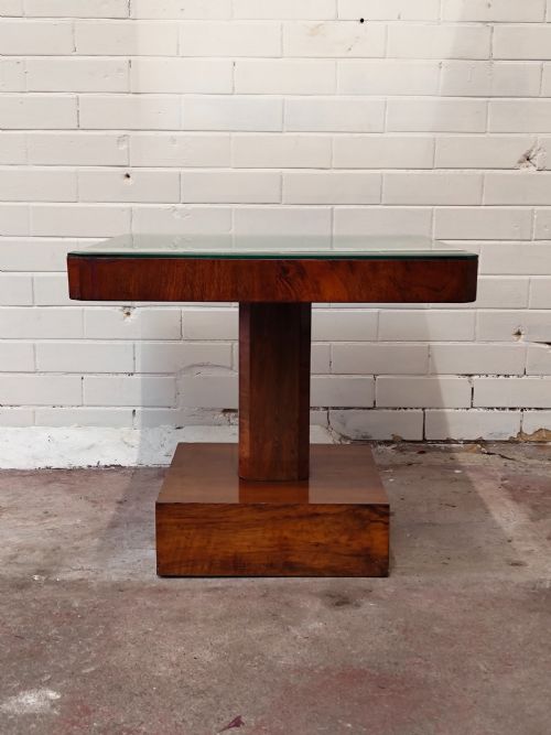 ANTIQUE ART DECO BURR WALNUT SMOKED GLASS COFFEE SIDE LAMP TABLE - ADDITIONAL PHOTO 1