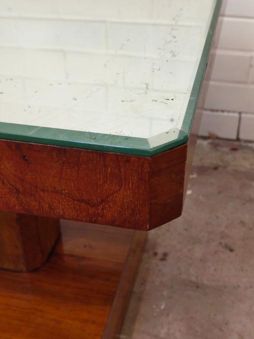 ANTIQUE ART DECO BURR WALNUT SMOKED GLASS COFFEE SIDE LAMP TABLE - ADDITIONAL PHOTO 3