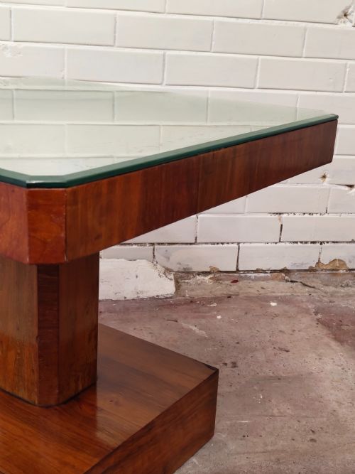 ANTIQUE ART DECO BURR WALNUT SMOKED GLASS COFFEE SIDE LAMP TABLE - ADDITIONAL PHOTO 7