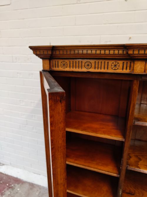 ANTIQUE VICTORIAN AESTHETIC MOVEMENT LARGE SOLID GOLDEN OAK FREE STANDING OPEN GLAZED ADJUSTABLE BOOKCASE - ADDITIONAL PHOTO 1