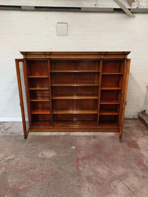 ANTIQUE VICTORIAN AESTHETIC MOVEMENT LARGE SOLID GOLDEN OAK FREE STANDING OPEN GLAZED ADJUSTABLE BOOKCASE - ADDITIONAL PHOTO 2