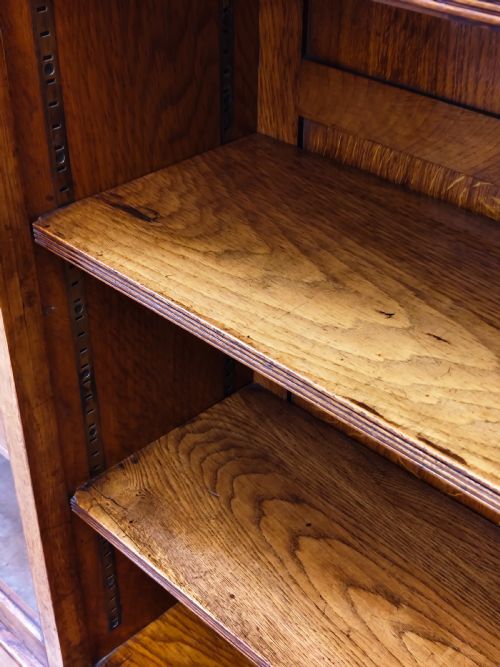 ANTIQUE VICTORIAN AESTHETIC MOVEMENT LARGE SOLID GOLDEN OAK FREE STANDING OPEN GLAZED ADJUSTABLE BOOKCASE - ADDITIONAL PHOTO 5