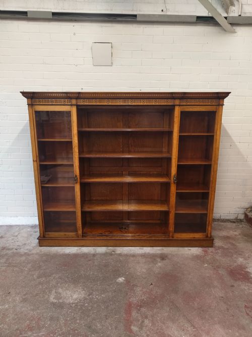 ANTIQUE VICTORIAN AESTHETIC MOVEMENT LARGE SOLID GOLDEN OAK FREE STANDING OPEN GLAZED ADJUSTABLE BOOKCASE - ADDITIONAL PHOTO 7