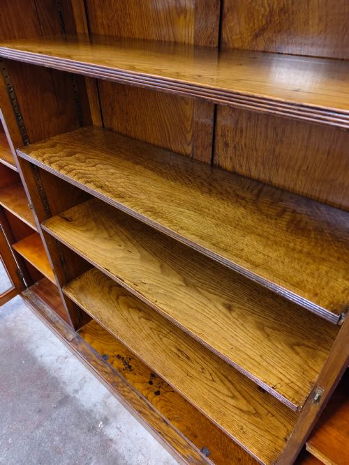 ANTIQUE VICTORIAN AESTHETIC MOVEMENT LARGE SOLID GOLDEN OAK FREE STANDING OPEN GLAZED ADJUSTABLE BOOKCASE - ADDITIONAL PHOTO 11