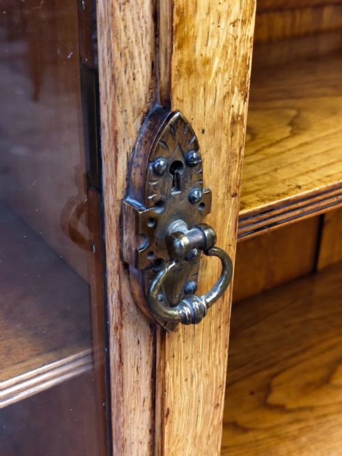 ANTIQUE VICTORIAN AESTHETIC MOVEMENT LARGE SOLID GOLDEN OAK FREE STANDING OPEN GLAZED ADJUSTABLE BOOKCASE - ADDITIONAL PHOTO 13