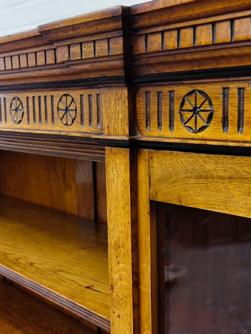 ANTIQUE VICTORIAN AESTHETIC MOVEMENT LARGE SOLID GOLDEN OAK FREE STANDING OPEN GLAZED ADJUSTABLE BOOKCASE - ADDITIONAL PHOTO 19
