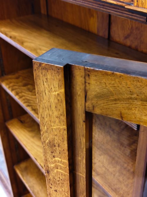 ANTIQUE VICTORIAN AESTHETIC MOVEMENT LARGE SOLID GOLDEN OAK FREE STANDING OPEN GLAZED ADJUSTABLE BOOKCASE - ADDITIONAL PHOTO 20