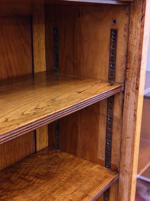 ANTIQUE VICTORIAN AESTHETIC MOVEMENT LARGE SOLID GOLDEN OAK FREE STANDING OPEN GLAZED ADJUSTABLE BOOKCASE - ADDITIONAL PHOTO 22