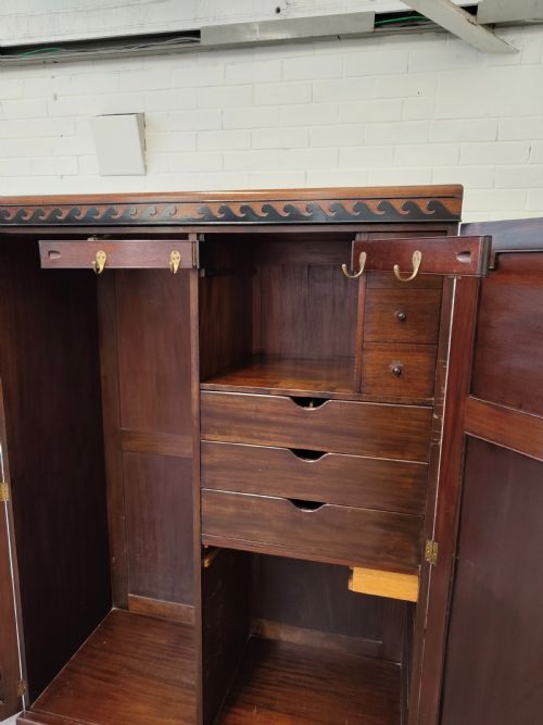 ANTIQUE ART DECO SOLID MAHOGANY DOUBLE DWARF WARDROBE ARMOIRE COMPACTUM - ADDITIONAL PHOTO 7