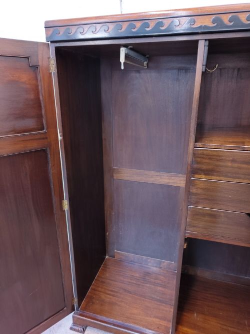 ANTIQUE ART DECO SOLID MAHOGANY DOUBLE DWARF WARDROBE ARMOIRE COMPACTUM - ADDITIONAL PHOTO 8