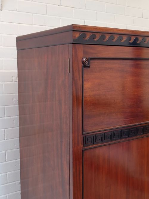 ANTIQUE ART DECO SOLID MAHOGANY DOUBLE DWARF WARDROBE ARMOIRE COMPACTUM - ADDITIONAL PHOTO 16