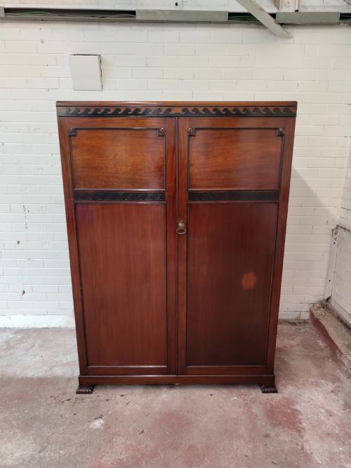 ANTIQUE ART DECO SOLID MAHOGANY DOUBLE DWARF WARDROBE ARMOIRE COMPACTUM - ADDITIONAL PHOTO 17