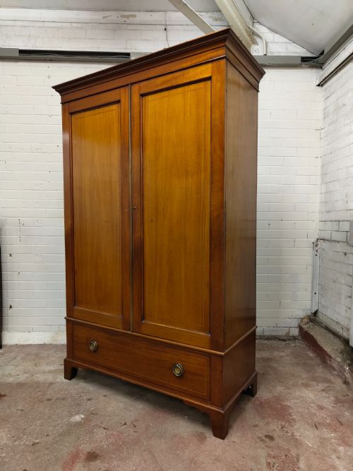 ANTIQUE EDWARDIAN SOLID MAHOGANY DOUBLE WARDROBE ARMOIRE COMPACTUM - ADDITIONAL PHOTO 13