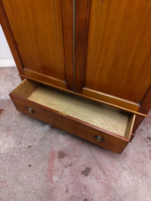 ANTIQUE EDWARDIAN SOLID MAHOGANY DOUBLE WARDROBE ARMOIRE COMPACTUM - ADDITIONAL PHOTO 5
