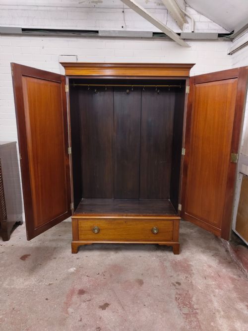 ANTIQUE EDWARDIAN SOLID MAHOGANY DOUBLE WARDROBE ARMOIRE COMPACTUM - ADDITIONAL PHOTO 6