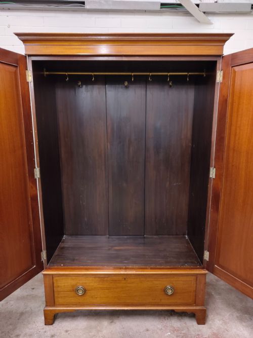 ANTIQUE EDWARDIAN SOLID MAHOGANY DOUBLE WARDROBE ARMOIRE COMPACTUM - ADDITIONAL PHOTO 12