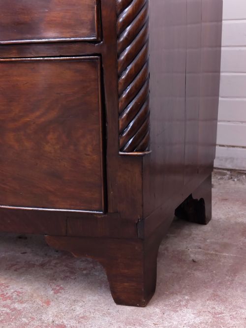 ANTIQUE WILLIAM IV REGENCY BURR MAHOGANY COUNTRY HOUSE BOW FRONT CHEST OF DRAWERS - ADDITIONAL PHOTO 2