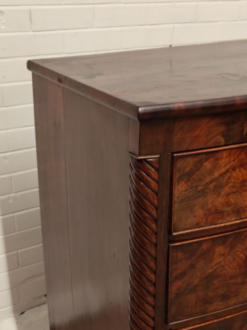 ANTIQUE WILLIAM IV REGENCY BURR MAHOGANY COUNTRY HOUSE BOW FRONT CHEST OF DRAWERS - ADDITIONAL PHOTO 4