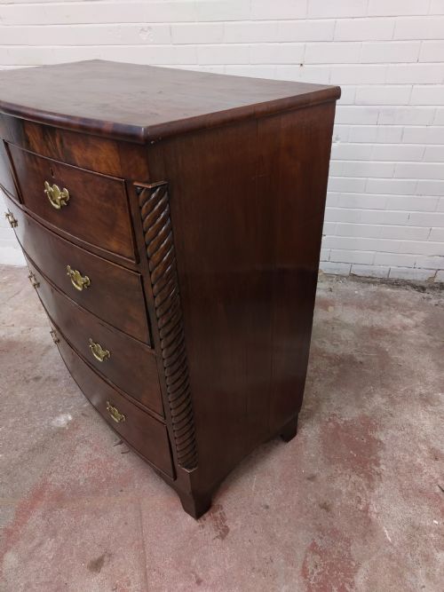 ANTIQUE WILLIAM IV REGENCY BURR MAHOGANY COUNTRY HOUSE BOW FRONT CHEST OF DRAWERS - ADDITIONAL PHOTO 5
