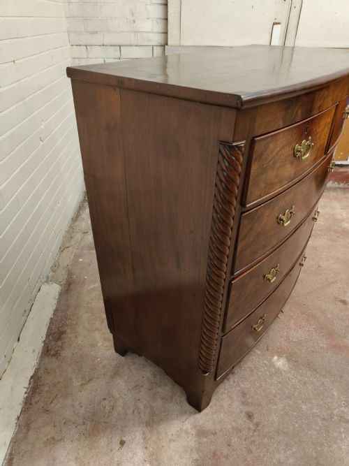 ANTIQUE WILLIAM IV REGENCY BURR MAHOGANY COUNTRY HOUSE BOW FRONT CHEST OF DRAWERS - ADDITIONAL PHOTO 6