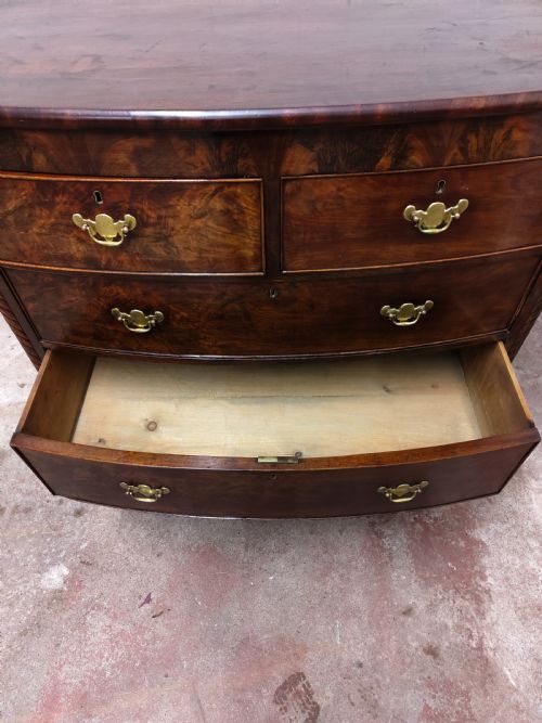 ANTIQUE WILLIAM IV REGENCY BURR MAHOGANY COUNTRY HOUSE BOW FRONT CHEST OF DRAWERS - ADDITIONAL PHOTO 8