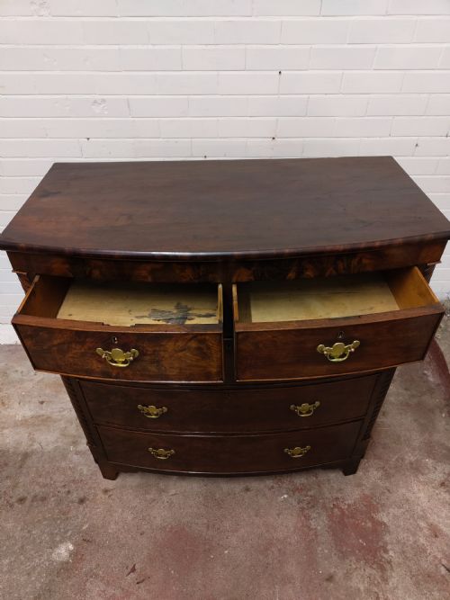 ANTIQUE WILLIAM IV REGENCY BURR MAHOGANY COUNTRY HOUSE BOW FRONT CHEST OF DRAWERS - ADDITIONAL PHOTO 17