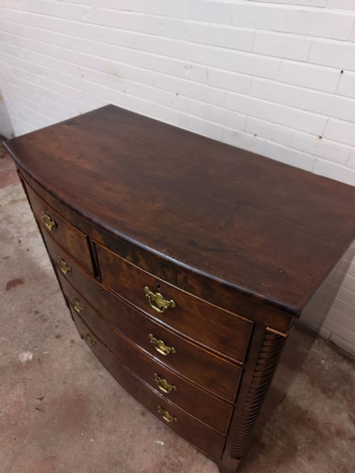 ANTIQUE WILLIAM IV REGENCY BURR MAHOGANY COUNTRY HOUSE BOW FRONT CHEST OF DRAWERS - ADDITIONAL PHOTO 18