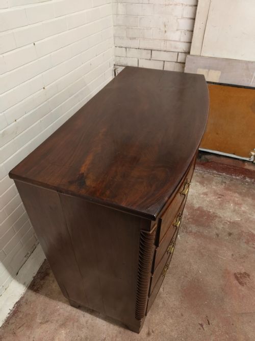 ANTIQUE WILLIAM IV REGENCY BURR MAHOGANY COUNTRY HOUSE BOW FRONT CHEST OF DRAWERS - ADDITIONAL PHOTO 19