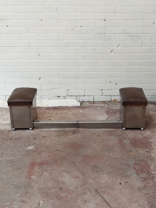 ANTIQUE ART DECO EXTENDABLE CHROMED LEATHER BOX FIRE SEAT FENDER - ADDITIONAL PHOTO 5