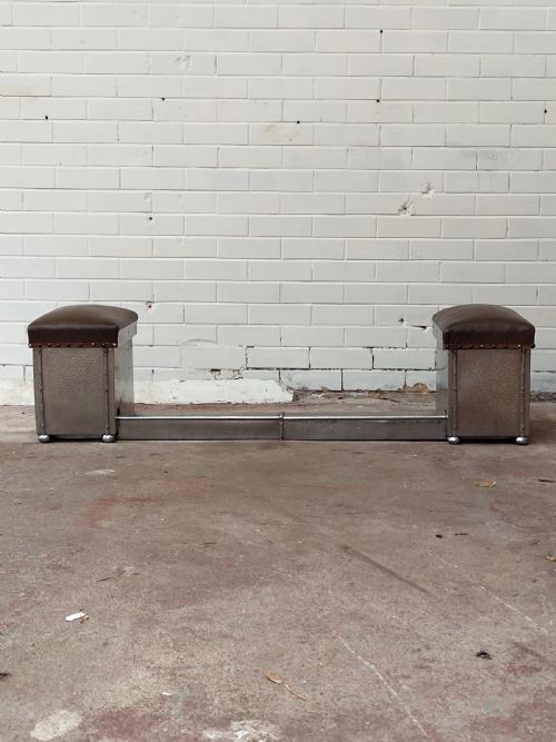 ANTIQUE ART DECO EXTENDABLE CHROMED LEATHER BOX FIRE SEAT FENDER - ADDITIONAL PHOTO 1