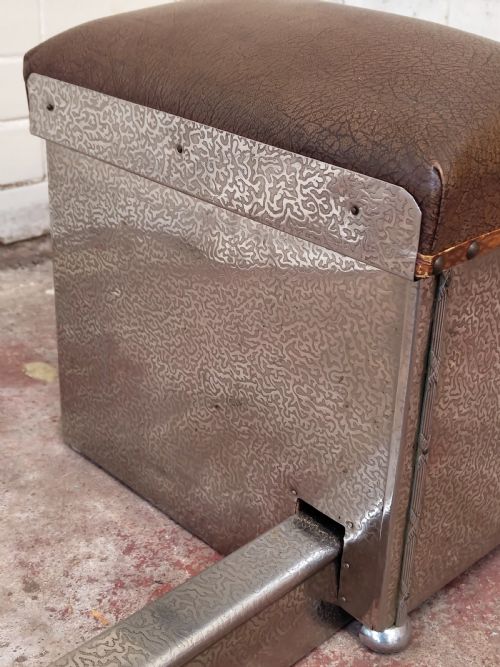 ANTIQUE ART DECO EXTENDABLE CHROMED LEATHER BOX FIRE SEAT FENDER - ADDITIONAL PHOTO 2