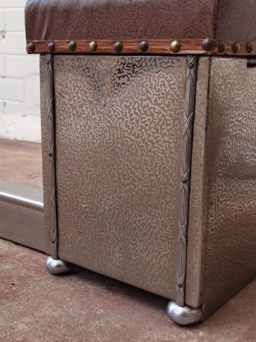 ANTIQUE ART DECO EXTENDABLE CHROMED LEATHER BOX FIRE SEAT FENDER - ADDITIONAL PHOTO 3
