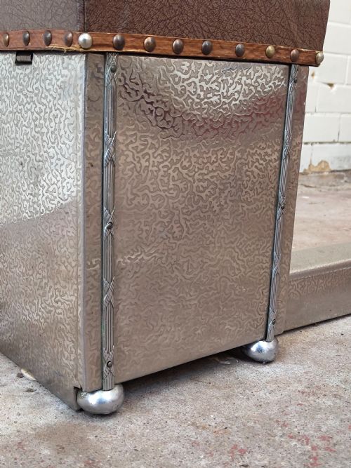 ANTIQUE ART DECO EXTENDABLE CHROMED LEATHER BOX FIRE SEAT FENDER - ADDITIONAL PHOTO 7