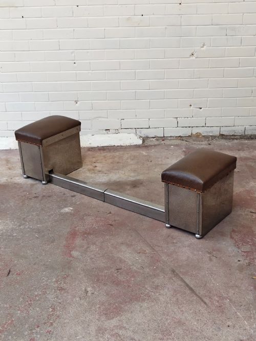 ANTIQUE ART DECO EXTENDABLE CHROMED LEATHER BOX FIRE SEAT FENDER - ADDITIONAL PHOTO 8