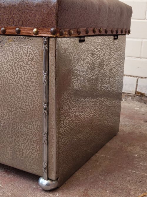 ANTIQUE ART DECO EXTENDABLE CHROMED LEATHER BOX FIRE SEAT FENDER - ADDITIONAL PHOTO 9