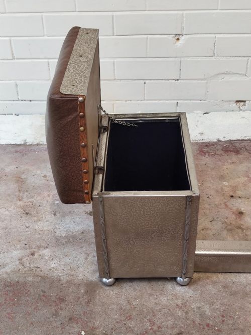 ANTIQUE ART DECO EXTENDABLE CHROMED LEATHER BOX FIRE SEAT FENDER - ADDITIONAL PHOTO 10