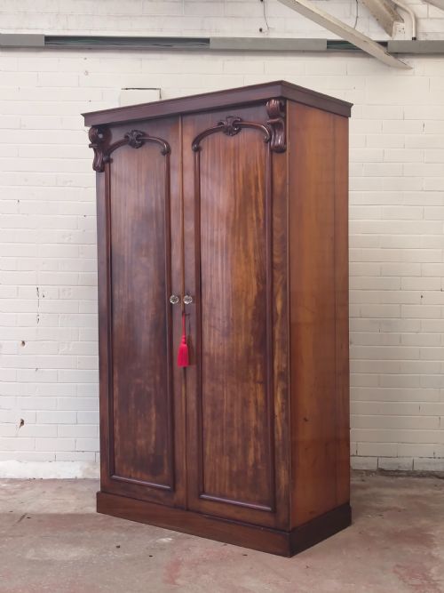 antique victorian solid mahogany double wardrobe armoire compactum - CATEGORY: ANTIQUE WARDROBES - DATED VICTORIAN
