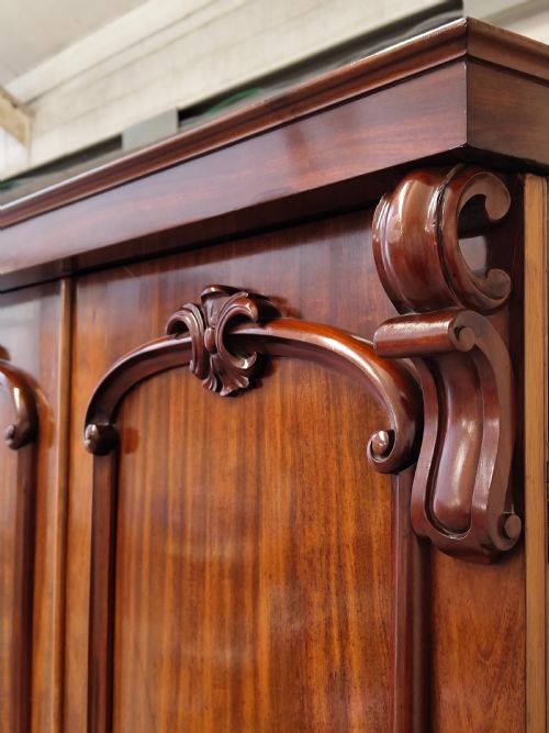 ANTIQUE VICTORIAN SOLID MAHOGANY DOUBLE WARDROBE ARMOIRE COMPACTUM - ADDITIONAL PHOTO 8