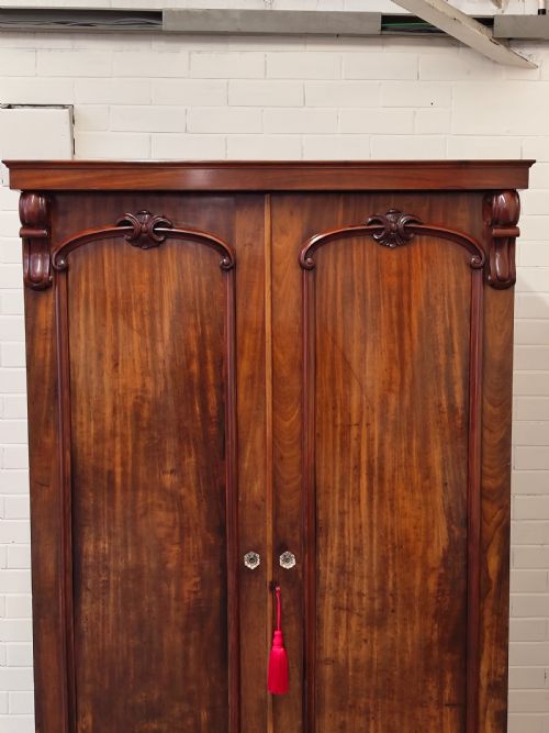 ANTIQUE VICTORIAN SOLID MAHOGANY DOUBLE WARDROBE ARMOIRE COMPACTUM - ADDITIONAL PHOTO 10
