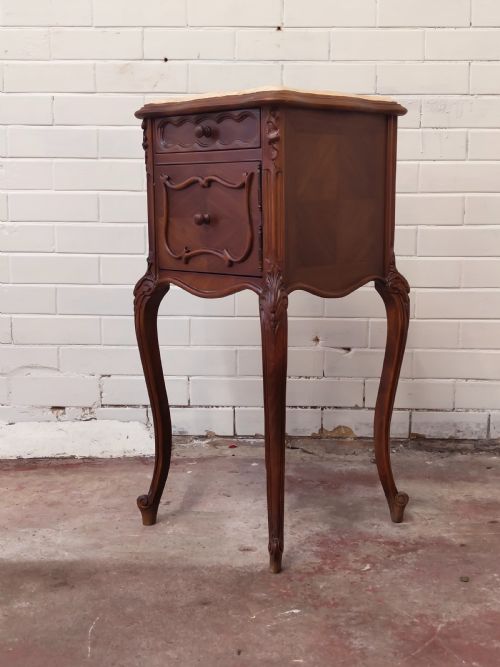 ANTIQUE PAIR OF SOLID MAHOGANY MARBLE TOP BEDSIDE LAMP TABLES CUPBOARDS - ADDITIONAL PHOTO 4