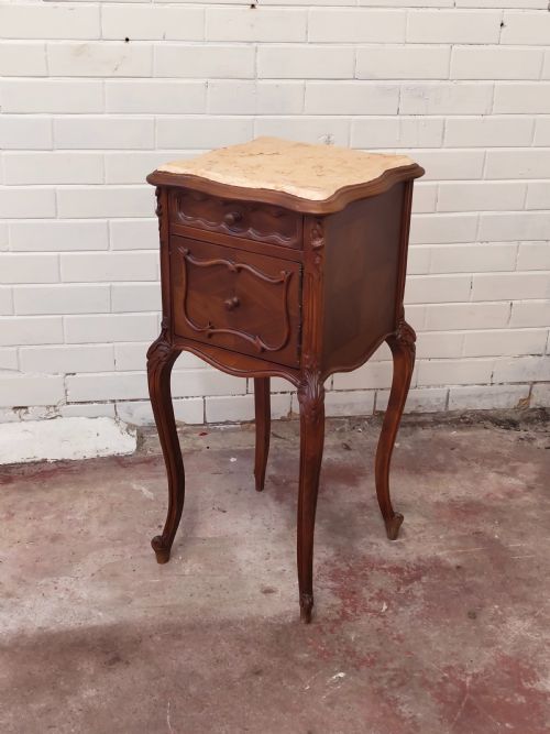 ANTIQUE PAIR OF SOLID MAHOGANY MARBLE TOP BEDSIDE LAMP TABLES CUPBOARDS - ADDITIONAL PHOTO 1