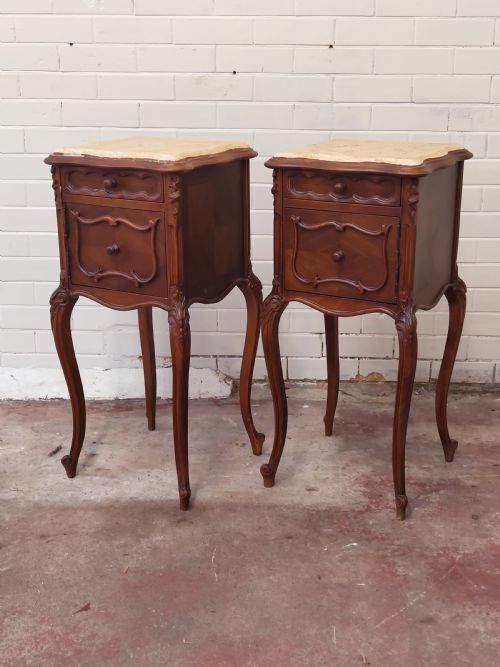 ANTIQUE PAIR OF SOLID MAHOGANY MARBLE TOP BEDSIDE LAMP TABLES CUPBOARDS - ADDITIONAL PHOTO 8