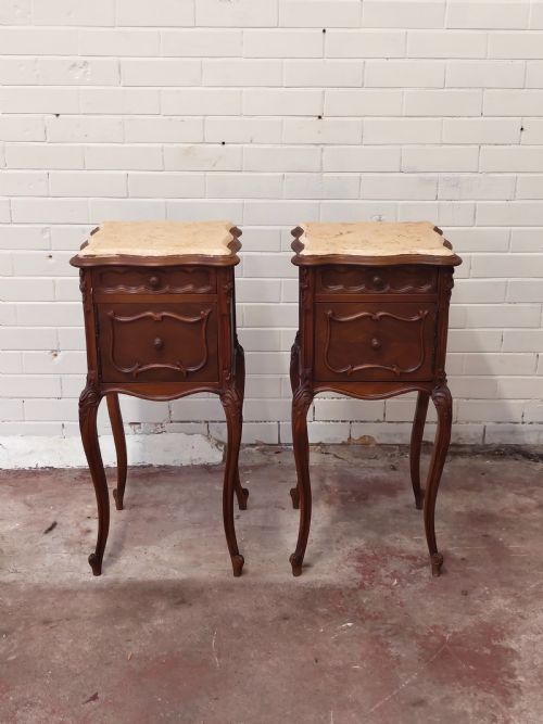 ANTIQUE PAIR OF SOLID MAHOGANY MARBLE TOP BEDSIDE LAMP TABLES CUPBOARDS - ADDITIONAL PHOTO 11