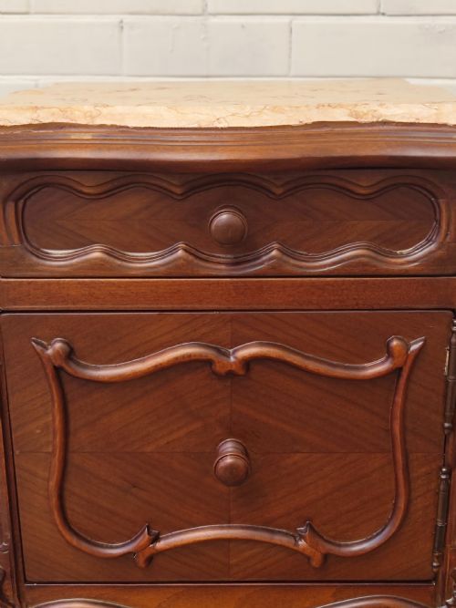 ANTIQUE PAIR OF SOLID MAHOGANY MARBLE TOP BEDSIDE LAMP TABLES CUPBOARDS - ADDITIONAL PHOTO 15