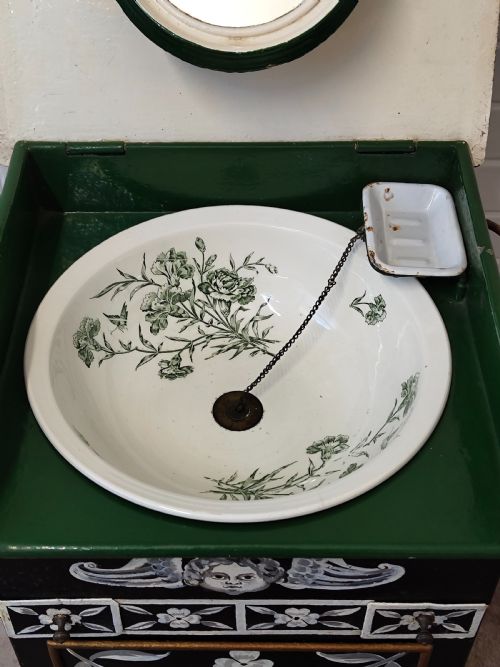 ANTIQUE BELLE EPOQUE ERA FRENCH HAND PAINTED TOLEWARE VANITY STAND - ADDITIONAL PHOTO 16